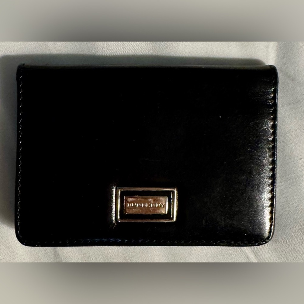 Burberry Smooth Black Leather Card Case with Logo Plate - Picture 1 of 6